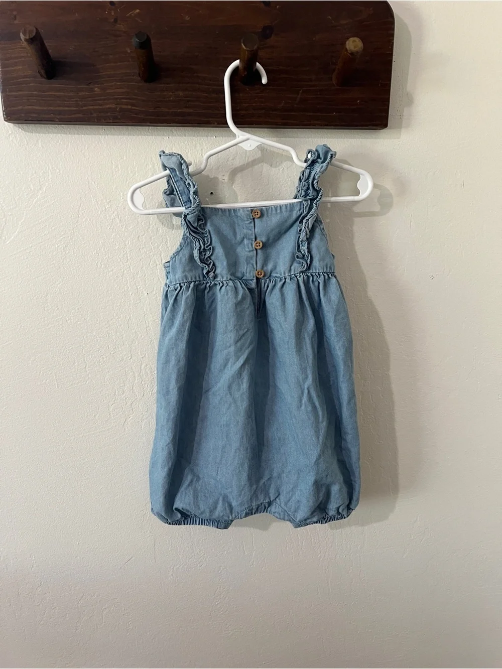 Carter's Light Blue Chambray Ruffle Strap Bubble Romper